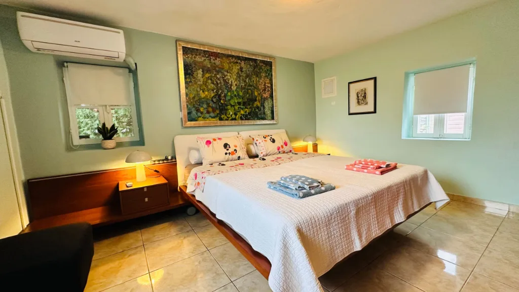 The bedroom with its king-size bed